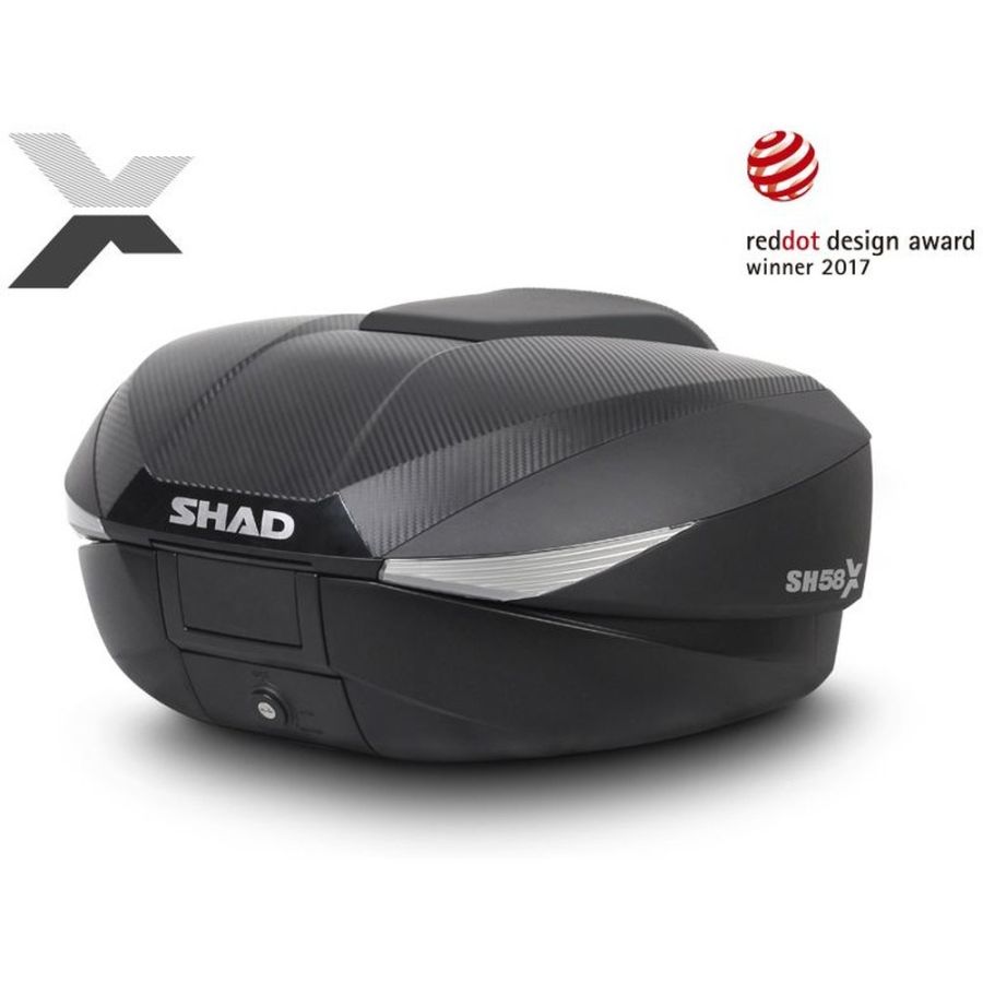 Coffre SHAD SH58X Extensible – Design Carbone – 46 à 58 Litres – Plaque Universelle + Dossier Inclus – Pour Moto, Scooter